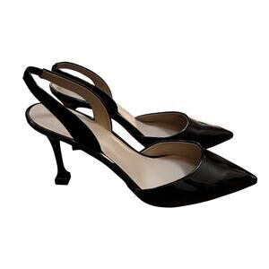 Marc Fisher Hayda black patent high heels shoes dressy slingback D’Orsay pumps